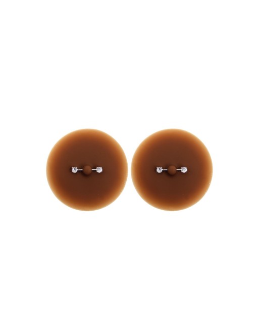 Paire de cache-tétons piercing barre faux diamant peau foncée 