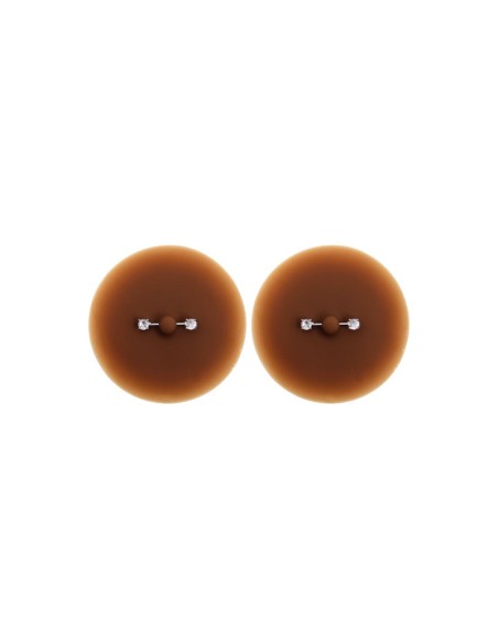 Paire de cache-tétons piercing barre faux diamant peau foncée 