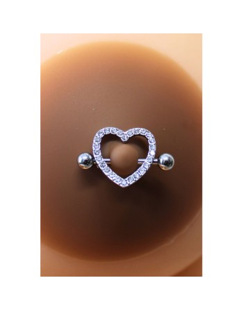 Paire de cache-tétons piercing barre coeur faux diamant peau foncée 