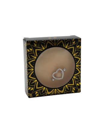 Paire de cache-tétons piercing barre coeur faux diamant peau claire 