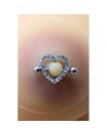 Paire de cache-tétons piercing barre coeur faux diamant peau claire 