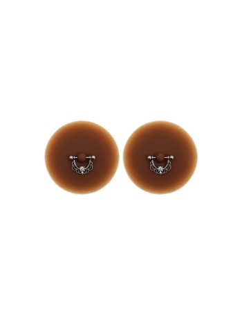 Paire de cache-tétons piercing barre demi-anneau faux diamant peau foncée 