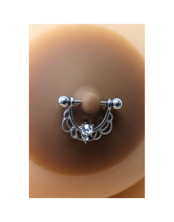 Paire de cache-tétons piercing barre demi-anneau faux diamant peau foncée 