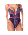 Body bleu et rose en maille transparente brodée avec sequins – Mapalé