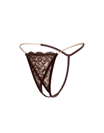 String en dentelle marron ouvert avec chaînes dorées