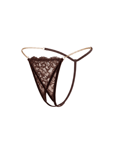 String en dentelle marron ouvert avec chaînes dorées