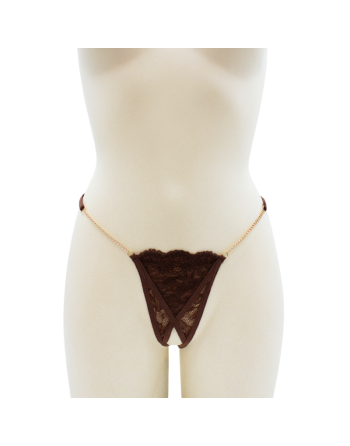 String en dentelle marron ouvert avec chaînes dorées