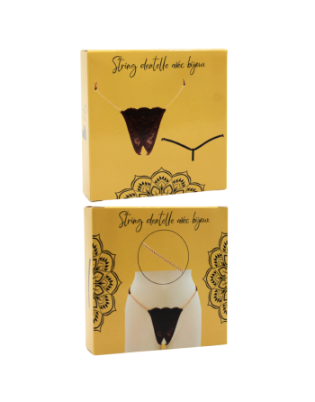 String en dentelle marron ouvert avec chaînes dorées