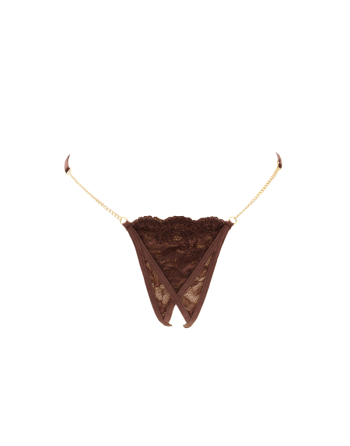 String en dentelle marron ouvert avec chaînes dorées