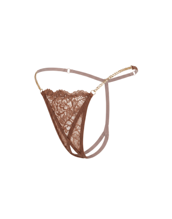 String en dentelle taupe ouvert avec chaînes dorées