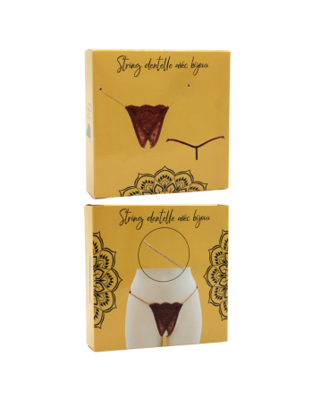String en dentelle taupe ouvert avec chaînes dorées