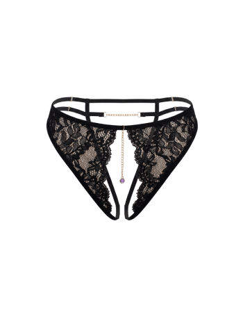 String noir avec bijou couleur aléatoire et chaîne dorée