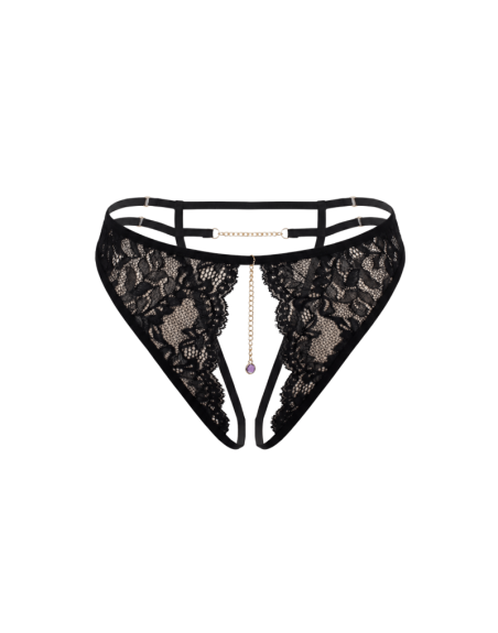 String noir avec bijou couleur aléatoire et chaîne dorée