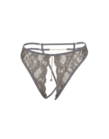 String gris avec bijou couleur aléatoire et chaîne dorée