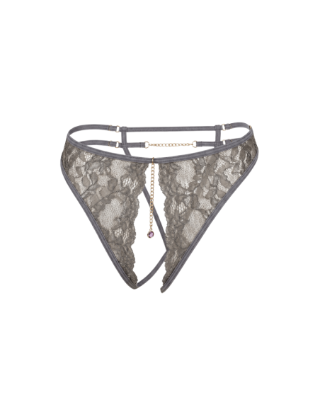 String gris avec bijou couleur aléatoire et chaîne dorée