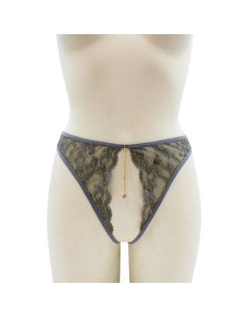 String gris avec bijou couleur aléatoire et chaîne dorée