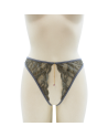 String gris avec bijou couleur aléatoire et chaîne dorée