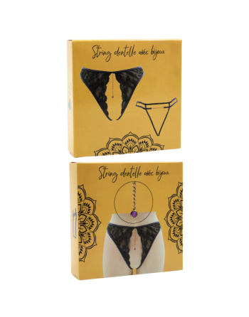 String gris avec bijou couleur aléatoire et chaîne dorée