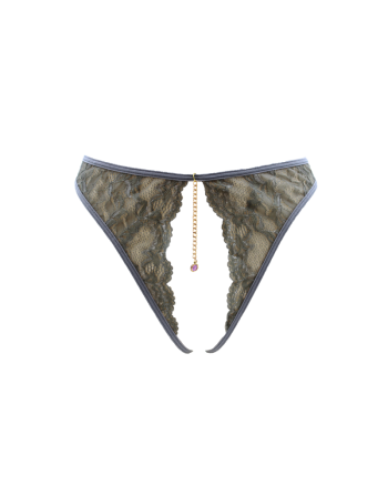 String gris avec bijou couleur aléatoire et chaîne dorée