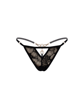 String noir avec bijou perle  strass dorés