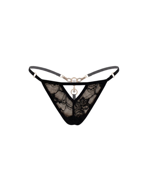 String noir avec bijou perle  strass dorés