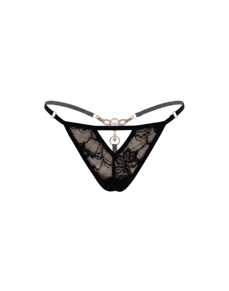 String noir avec bijou perle  strass dorés