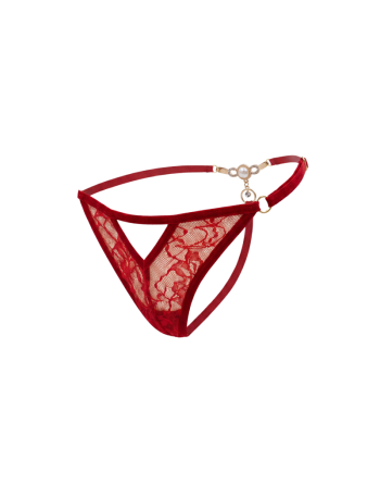 String rouge avec bijou perle  strass dorés