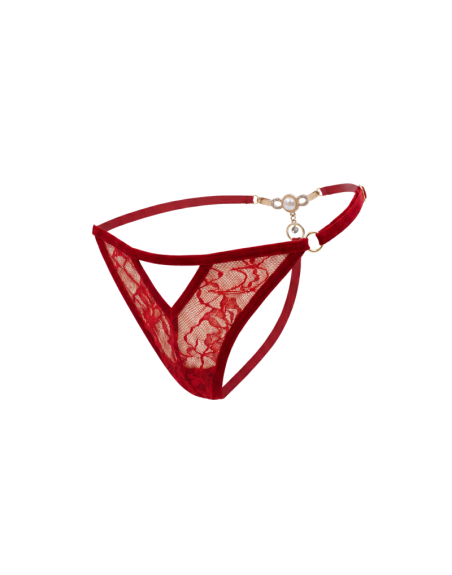 String rouge avec bijou perle  strass dorés