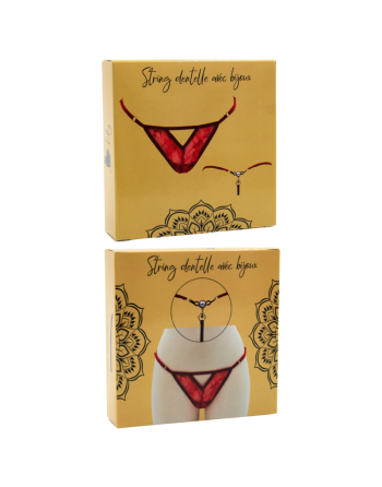 String rouge avec bijou perle  strass dorés