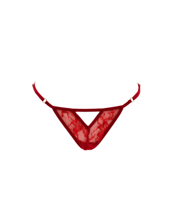 String rouge avec bijou perle  strass dorés