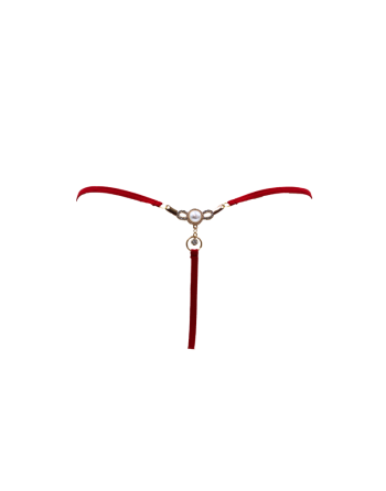 String rouge avec bijou perle  strass dorés