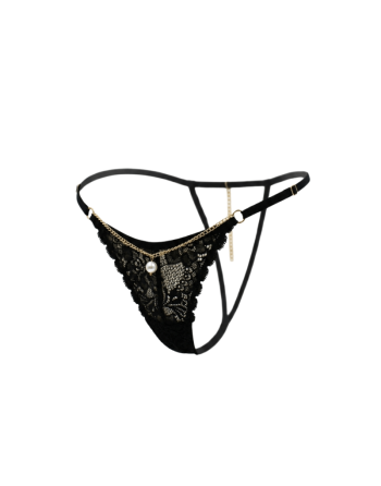 String noir en dentelle avec bijou et chaîne dorée