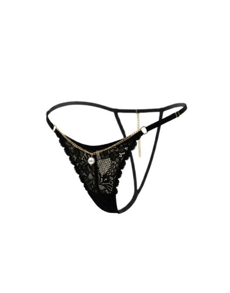 String noir en dentelle avec bijou et chaîne dorée