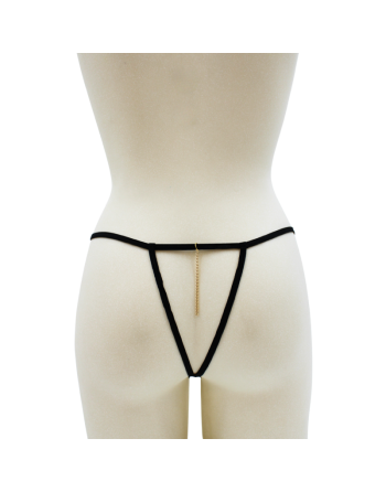 String noir en dentelle avec bijou et chaîne dorée
