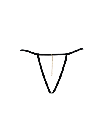 String noir en dentelle avec bijou et chaîne dorée