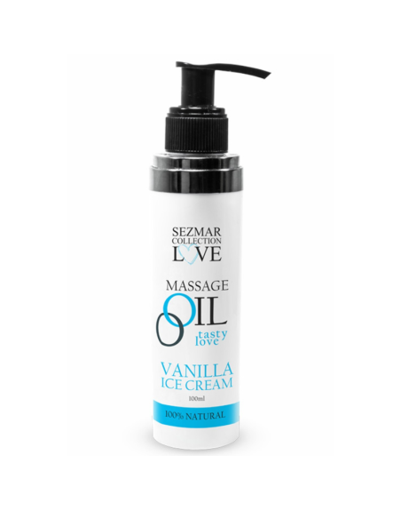 Huile de massage comestible Vanille glacée 100ml 100% naturelle 