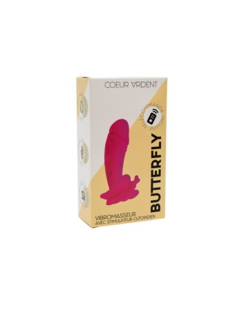 BUTTERFLY, Mini Vibromasseur avec stimulateur clitoridien Papillon rose USB, avec télécommande 