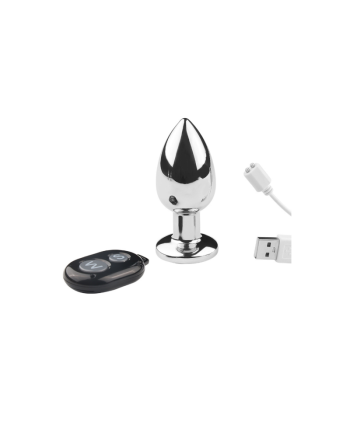 Plug vibrant acier inoxydable anal taille M avec télécommande, USB BOOTY