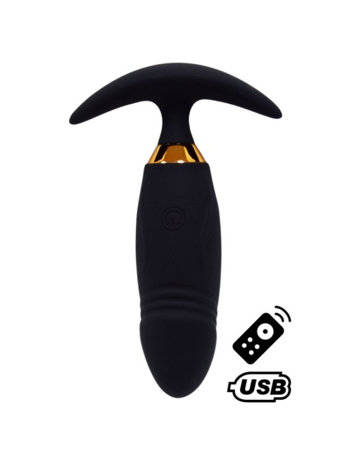 PEACH, Plug Vibrant noir long USB avec télécommande, dans un silicone médical doux et lisse