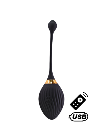 WAVE, Un Œuf vibrant noir USB avec télécommande, dans un silicone médical doux et lisse