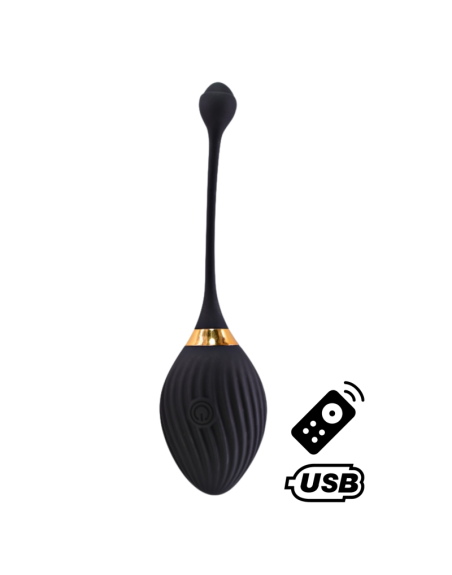 WAVE, Un Œuf vibrant noir USB avec télécommande, dans un silicone médical doux et lisse