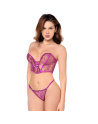 Ensemble sexy 2 pièces bustier  string en dentelle satinée 