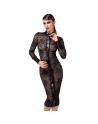 F376 Noirelle Robe à boutons mi-longue en dentelle