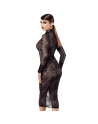 F376 Noirelle Robe à boutons mi-longue en dentelle