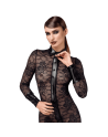 F376 Noirelle Robe à boutons mi-longue en dentelle