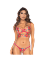 Ensemble 2 pièces brodé rose et bleu, bustier et string 