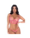 Ensemble 2 pièces résille brodée rose 