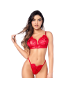 Ensemble sexy 3 pièces peek-a-boo en dentelle avec string et porte-jarretelles 